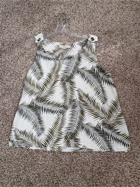 LOFT Women’s White & Olive Palm-Print Sleeveless Top